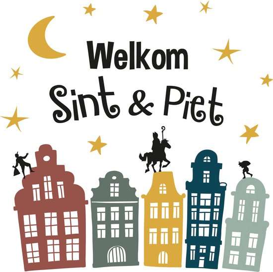 Folat Original - Raamstickers huizen 'Welkom Sint & Piet' 20 stuks - Welkom Sinterklaas - Sinterklaas versiering - Sinterklaas intocht - Sinterklaas en Piet -sinterklaas Cadeautjes