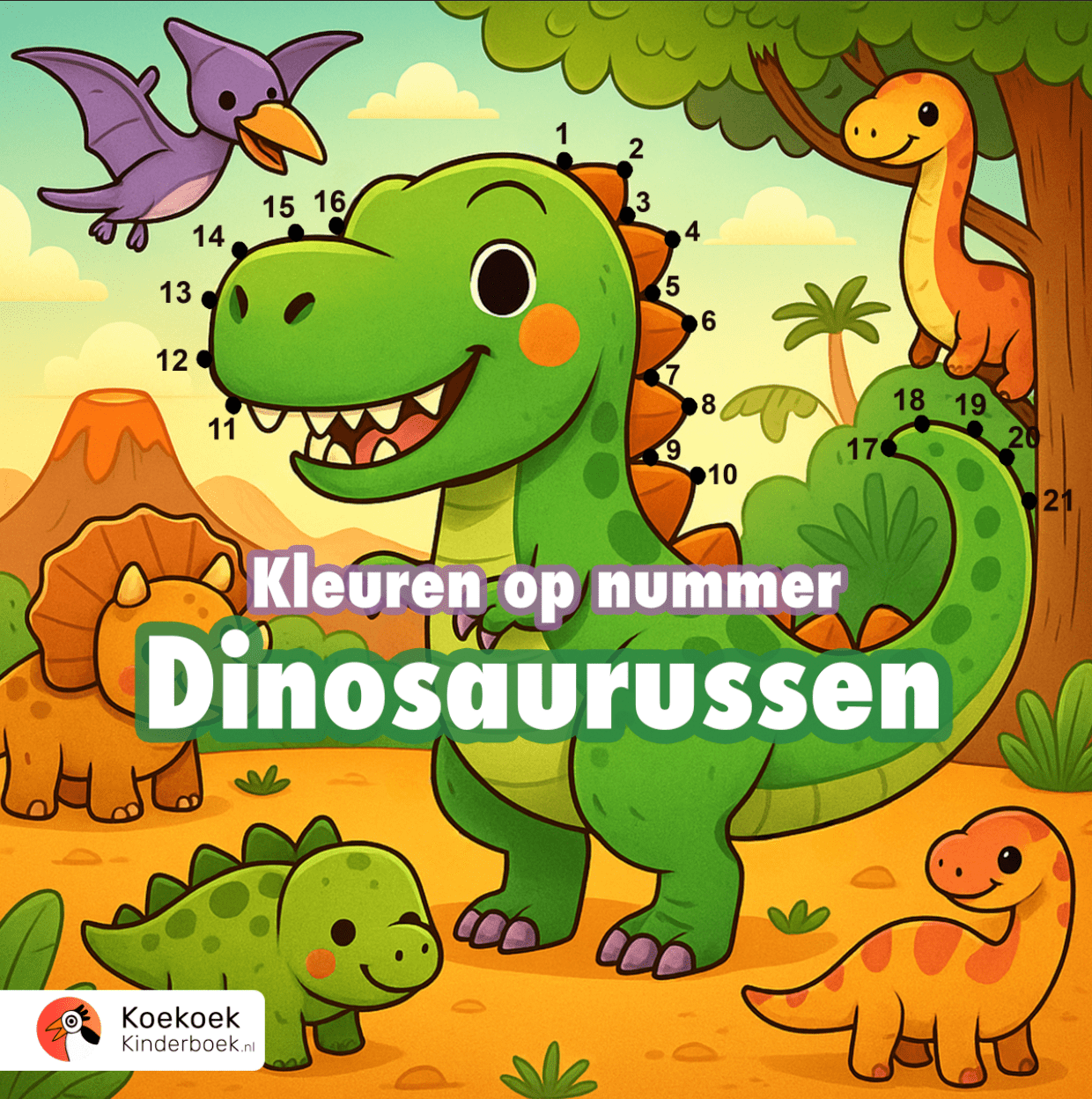 kleuren op nummer dinosaurus