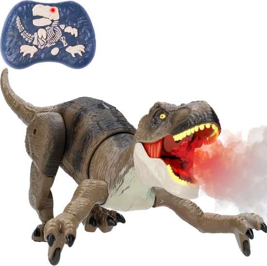 Silvergear Bestuurbare Dino - Rook, Licht & Geluid - Interactief Dinosaurus Speelgoed - RC Auto - T-Rex Speelgoed - Afstandbestuurbaar - Jurassic Dieren - Dino Spel - Dinosaurussen Speelfiguren - T Rex - Sinterklaas Cadeautjes - Vanaf 6 Jaar - Bruin