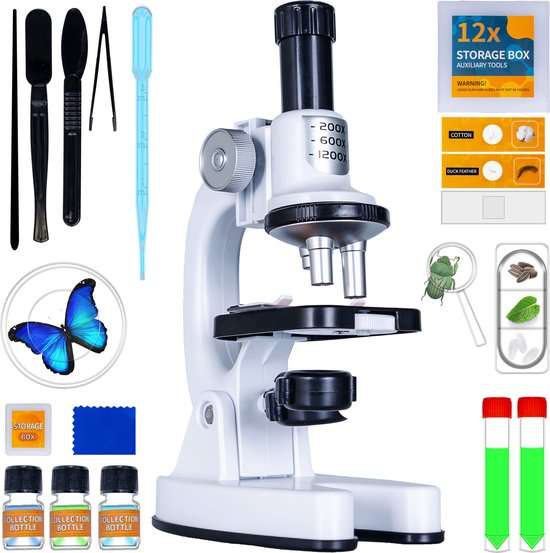 Silvergear Microscoop Set voor Kinderen - 200x Tot 1200x Vergroting - Kinder Microscoop met Preparaten en LED Verlichting - Educatief Speelgoed - Sinterklaas Cadeautjes voor Jongens en Meisjes - Vanaf 6 Jaar