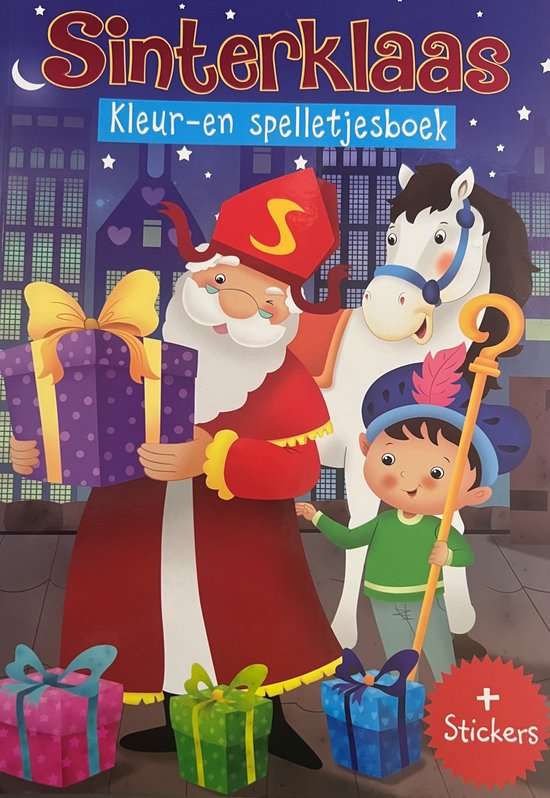 Sinterklaas kleur- en spelletjesboek - sint en piet kleurboek - GROOT doeboek - stickers - schoencadeau - kleurplaten