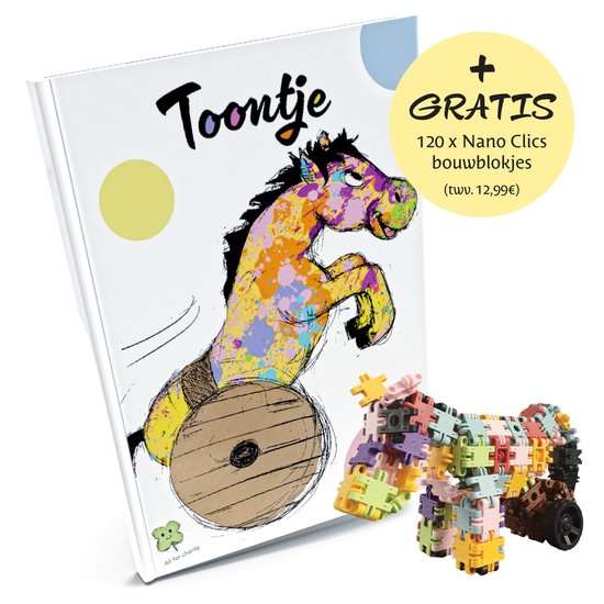Toontje het Paardje – Kinderboek + Gratis Toontje Bouwset met 120 Nano Clics blokjes