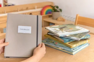 Overdrachtschriftje en kinderboeken als hulpmiddel om af te stemmen tussen thuis en school bij opvoeden is teamsport.