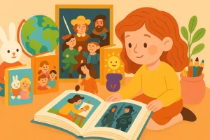 Illustratie bij Kinderboeken over kunst & cultuur met een warm leesmoment voor kinderen