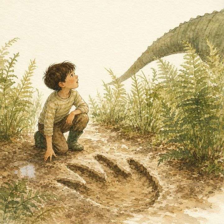 Aquarel uit een gepersonaliseerd dinoboek van Koekoek