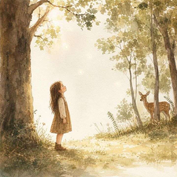 Aquarel van een betoverd bos uit een gepersonaliseerd kinderboek van Koekoek