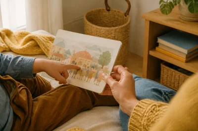 Samen aan tafel praten over democratie met een boek en stemkaartjes bij kinderboeken over politiek en democratie 2026.